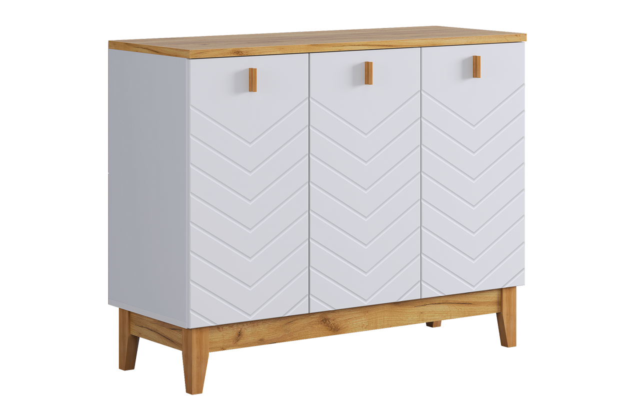 Комод 3 Хюгге (белое дерево/дуб крафт золотой/белый матовый)