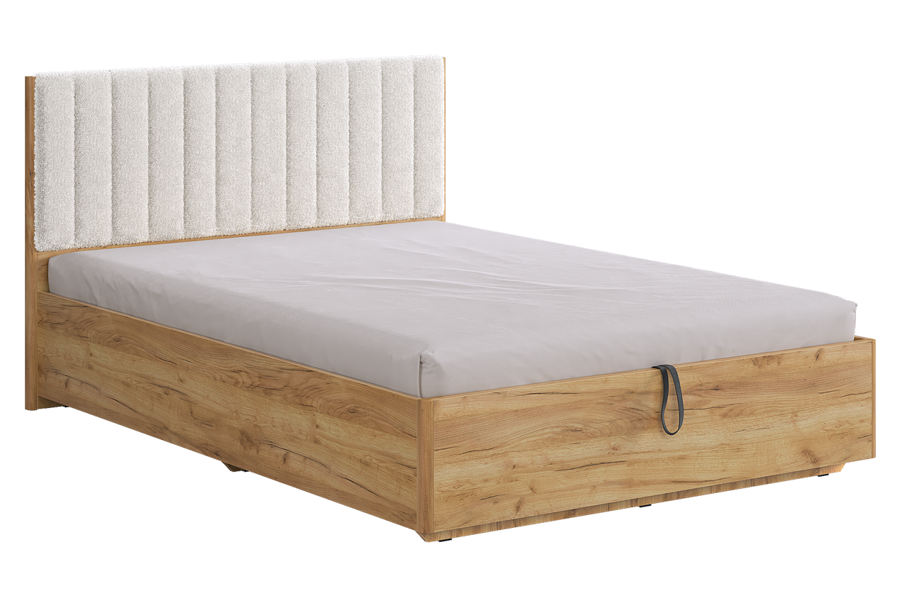 Кровать с подъемным механизмом Юлия 140х200 см (дуб крафт золотой/белый (плюш))