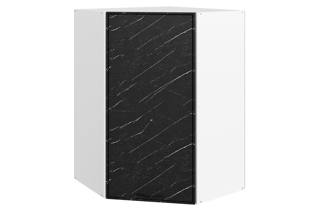 Монако Шкаф навесной угл. L600х600 Н900 (1 дв. гл.) (белый/мрамор блэкберн матовый)