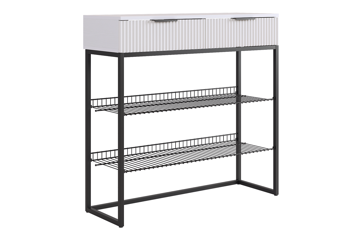 Обувница Классная 1 (белое дерево/белый матовый/черный муар)