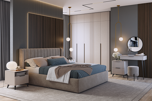 Спальный гарнитур "Катрин К1" (кашемир/фрапучино матовый/капучино (велюр)/черный)