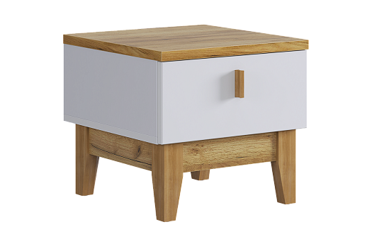 Тумба прикроватная Хюгге (белое дерево/дуб крафт золотой/белый матовый)