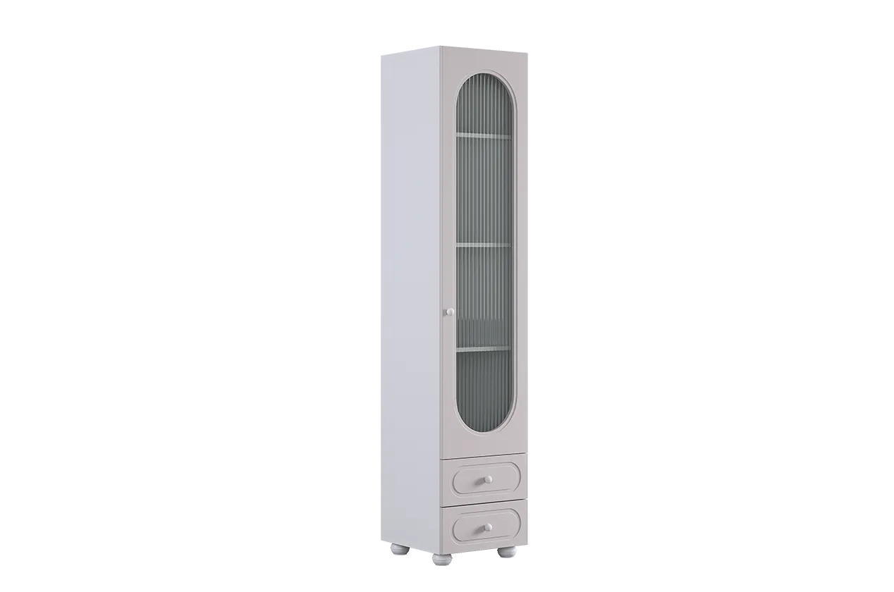 Милана Шкаф однодверный (со стеклом) (белое дерево/сакура)